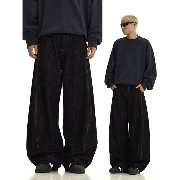 Men's Clothing Curved Jeans High Street Style Loose Straight Leg Trousers Men's And Women's Clean Fit Trendy Banana Shaped Wide Leg_mkmklike.com