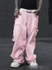 Men's High Waist Wide Leg Pink Jeans American Trendy Hip Hop Frayed Patchwork Denim For Autumn_mkmklike.com