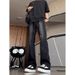 Men's Vintage Washed Flare Jeans – Retro Streetwear With Distressed Hem & High-Waisted Fit (S-3XL, Black, Polyester Stretch For Disco & Skate Vibes)_mkmklike.com