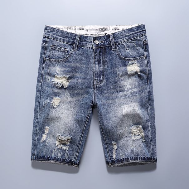 Men's Clothing Worn And Ripped Denim Shorts Youth Comfortable Slim Fit Simple Denim Shorts_mkmklike.com