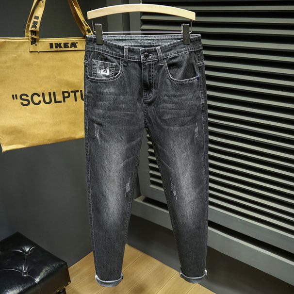 2023 Autumn New Embroidery Fashion Men's Slim Jeans Stretch Comfortable Classic Style Small Feet Denim Trousers Male_mkmklike.com