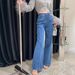 Women's Clothing Back Bow Design Jeans Splicing Hot Girl Street Straight Wide Leg Pants Loose Trousers_mkmklike.com