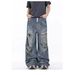 Vintage Washed Distressed Carpenter Jeans For Men & Women - High Waisted Straight Leg Baggy Denim Pants With Raw Hem_mkmklike.com