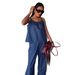 Women's Vintage Denim Tank Top + High Waist Straight Leg Pants Set – Retro Casual Outfit_mkmklike.com