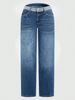 Women's Clothing Patchwork Color Block Retro Fashion Casual Patchwork Vintage Denim Pants - Retro Straight-Leg Jeans With Color-Blocking Design_mkmklike.com