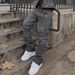 Men's Gray Distressed Denim Jeans High Street Vintage Washed Slim Bootcut Pants With Button Details_mkmklike.com