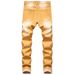 Men's Slim Fit Stretch Jeans Classic Yellow Denim Comfort Flex Straight Leg Casual Smart Wear_mkmklike.com
