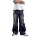 Men's American Streetwear Vintage Washed Distressed Jeans, Straight Leg Relaxed Fit High Fashion Denim Pants_mkmklike.com