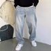 Men's Light Blue Relaxed Fit Straight Leg Jeans - Vintage Washed American Casual Loose Denim Pants For Big & Tall_mkmklike.com