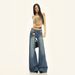 Orange Silk Women's Clothing#Dark Blue Double-button Washed Micro-flare Jeans For Women, Autumn Loose Fit, Slimming,_mkmklike.com