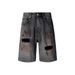 Men's Summer Casual High-Waist Ripped Denim Shorts Trendy Loose Fit 5/8 Length Retro Washed Pants_mkmklike.com