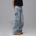 Tide Brand American Washed Multi-pocket Splicing Design Sense Tooling Jeans Men's And Women's Street Versatile Straight Trousers_mkmklike.com