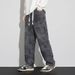Men's Fashion Elastic Waist Casual Jeans Loose Fit Straight Leg Drawstring Wide Leg Pants Trendy Clothing_mkmklike.com