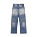 American High Street Washed White Distressed Jeans Men's Hip Hop Loose Casual Wide Leg Straight Pants Trendy_mkmklike.com