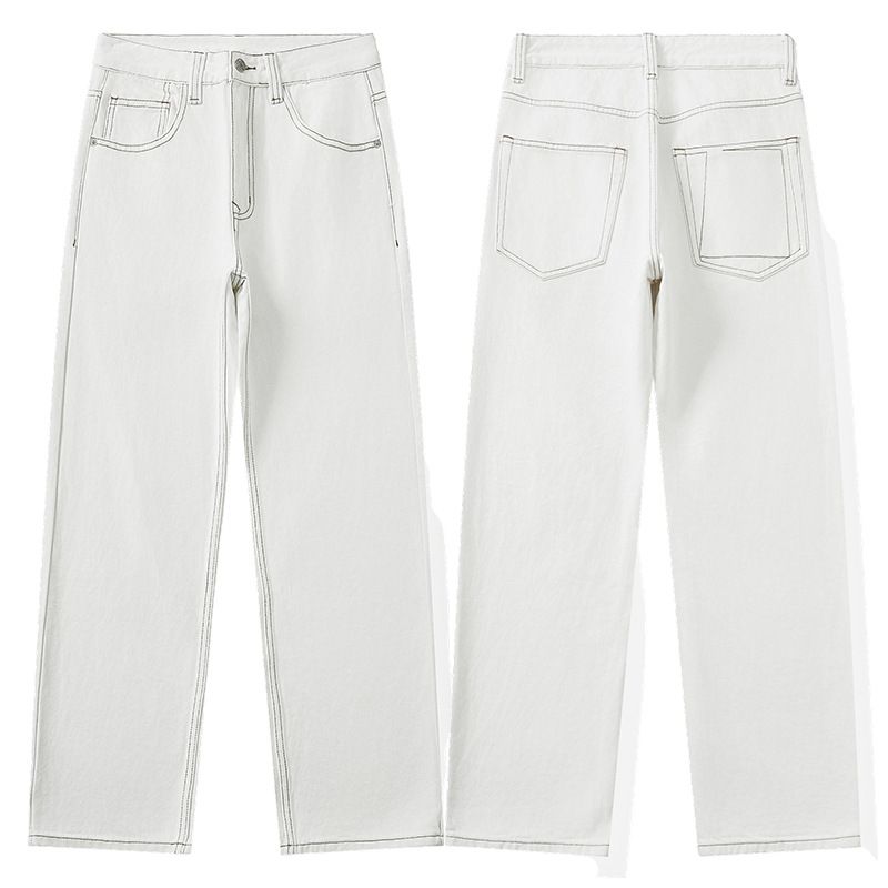 Clean Fit White Jeans For Men - Streetwear Style Straight Leg Denim Pants, Comfortable Cotton Slim Fit (28-40)_mkmklike.com