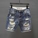2021 Summer New Washed Hole Small Straight Cowboy Shorts For Men's Slim Fit Youth Versatile 5/4 Pants Trend_mkmklike.com