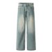 Washed Vintage Wide-Leg Jeans For Men, Street Punk Design, Pocket Personality Loose Straight Pants_mkmklike.com