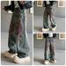 Vintage Washed Denim Jeans – High Street Distressed Print Wide-Leg Pants For Men & Women_mkmklike.com