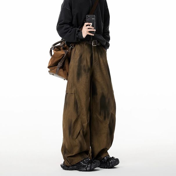 Men's Clothing High Grade Tie Dyed Distressed Jeans For Men In Spring And Autumn American Style Vintage Washed Wide Leg Casual Pants_mkmklike.com