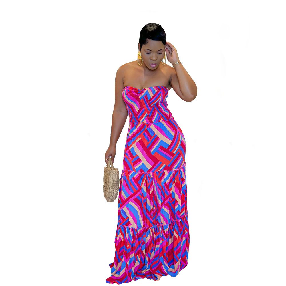 Women's Clothing new style printed skirt tube top dress three colors optional_mkmklike.com