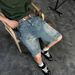 Men's Unique Design Irregular Pockets Five Inch Denim Shorts Retro Style Loose Fit Straight Leg Cargo Shorts_mkmklike.com
