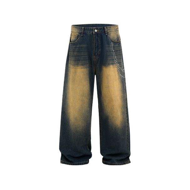 Vintage Distressed Chain Jeans For Men - Straight Leg Denim Pants With Streetwear Style Premium Cotton Fabric_mkmklike.com