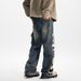 Vintage Washed Denim Jeans – Relaxed Wide-Leg Streetwear Pants With Distressed Details For Men_mkmklike.com