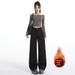 Women's Loose-fitting Vintage High-waisted Slimming Coffee-colored Straight-leg Denim Pants, Floor-length Wide-leg Jeans_mkmklike.com