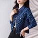 Women's Jacquard Denim Jacket | Oversized Boyfriend Style | Polo Collar Short Coat (Blue) – Fall Essential_mkmklike.com