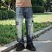 Men's High-Street Distressed Paint-Splatter Jeans – Ripped & Washed, Straight-Leg Relaxed Fit (Sizes 28-38, 80% Cotton Stretch, Vintage Blue)_mkmklike.com
