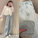 Spring New Women's Rhinestone Studded Vintage Washed Jeans European Style Heavy Duty Loose Fit Slimming Straight Leg Pants_mkmklike.com