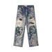 Men's Clothing Digital Printing Ink Splash Jeans Straight Trousers Retro Printing Full Printing Heavy AC Jeans Trend_mkmklike.com