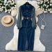 Women's Clothing Niche Long Sleeved Striped Stitching Lapel Metal Button Waist Slim Fit Slit Denim Dress For Women_mkmklike.com