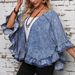 Women's Lightweight Washed Denim Shacket Relaxed Fit Jacket with Flounce Sleeves Versatile Layering Piece XS-L_mkmklike.com