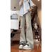 Men's Trendy Retro Flared Ripped Jeans Straight Leg Loose Fit Wide Leg Summer Style Washed Distressed High Street_mkmklike.com