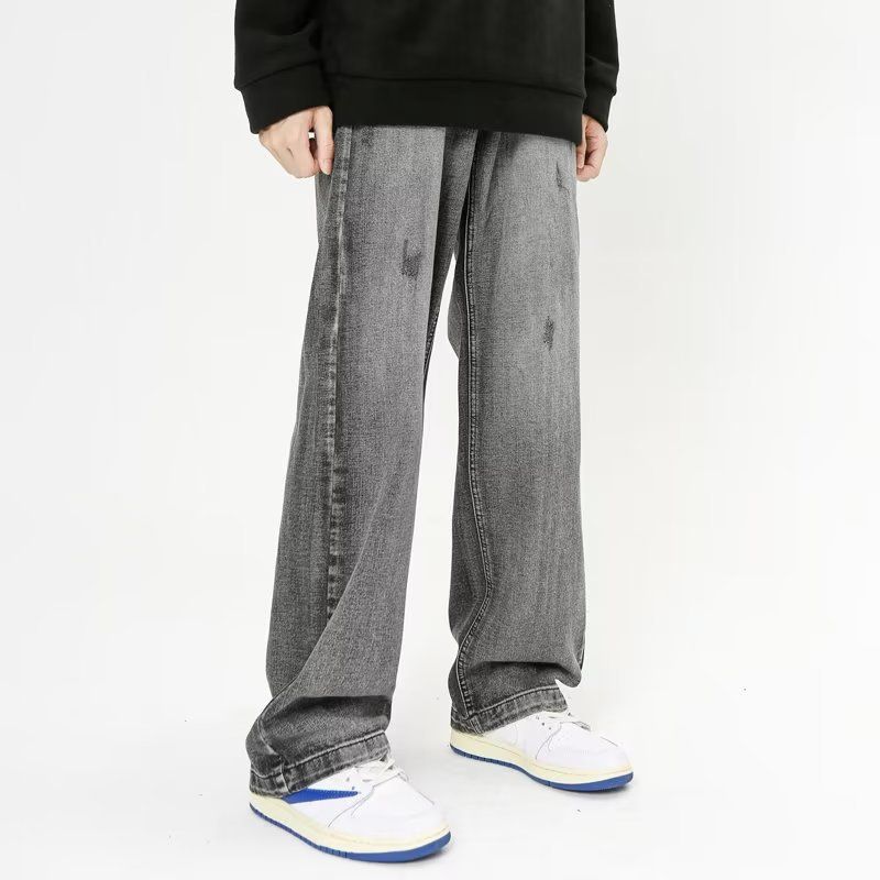 Nordmann Charcoal Gray Jeans For Men Loose Straight New Casual American Style Trendy High Street Cool Wide-Leg Pants_mkmklike.com