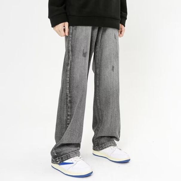 Nordmann Charcoal Gray Jeans For Men Loose Straight New Casual American Style Trendy High Street Cool Wide-Leg Pants_mkmklike.com