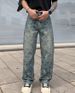 Men's Trendy Washed Straight Leg Jeans Unique Jacquard Pattern High Street Style Loose Fit American Retro Cool Versatile_mkmklike.com