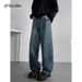 Unisex Washed Black Jeans - Retro Loose Fit Straight Leg Pants With High Waist, Stretch Comfort & Vintage Style (Black/Blue) For Men And Women_mkmklike.com