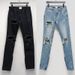 Men's Heavyweight Washed Distressed Ripped Jeans High Street Style Denim Black Midweight Straight Pants Machine Washable Size 19_mkmklike.com