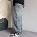 Men's Clothing Jeans For Men High Street Fashion Brand Washed Distressed Scimitar Pants Versatile Loose Straight Casual Trousers For Men_mkmklike.com