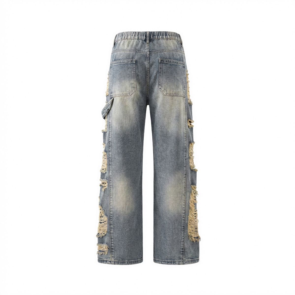 Men's Cleanfit Distressed Ripped Jeans, Baggy Bootcut Trousers With Destroyed Details For Summer High Street Style_mkmklike.com