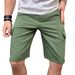 Men's Army Green Denim Shorts Mid-Length Straight Leg Multi-Pocket Summer Trousers_mkmklike.com