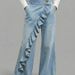 Women's Clothing Spring/Summer Retro Women's Faux Denim Pants Irregular Mid-Waisted High Waist Wide Leg Casual Trousers For Plus Size Ladies_mkmklike.com