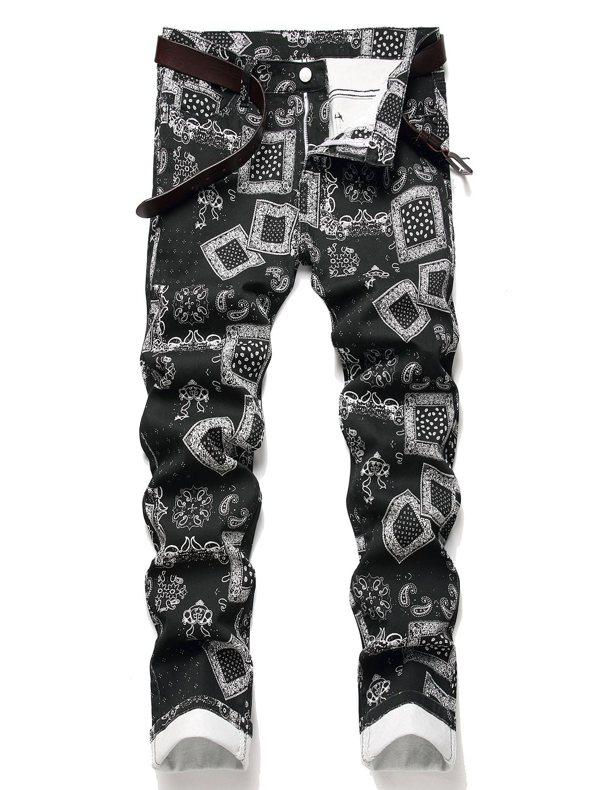 Men's Printed Denim Jeans – Comfort Stretch Cotton | Trendy Streetwear Pants With Artistic Wash (30-40)_mkmklike.com