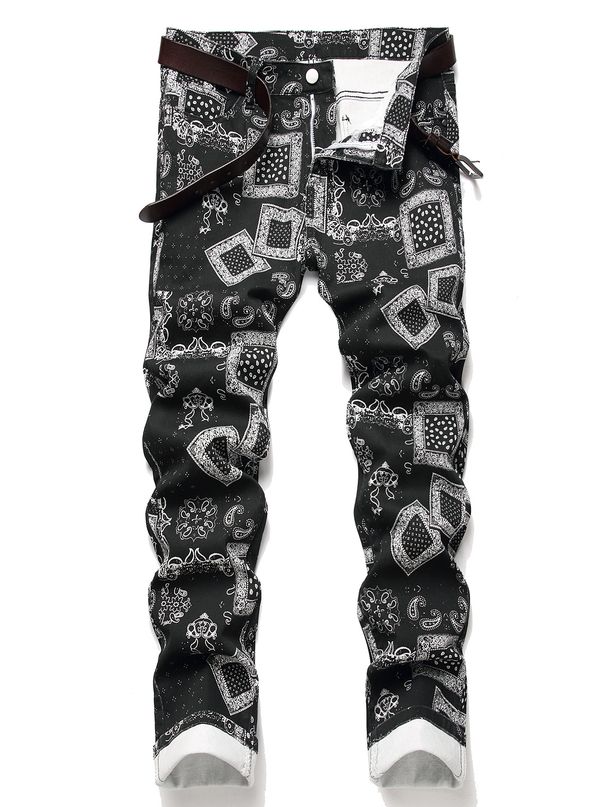Men's Printed Denim Jeans – Comfort Stretch Cotton | Trendy Streetwear Pants With Artistic Wash (30-40)_mkmklike.com