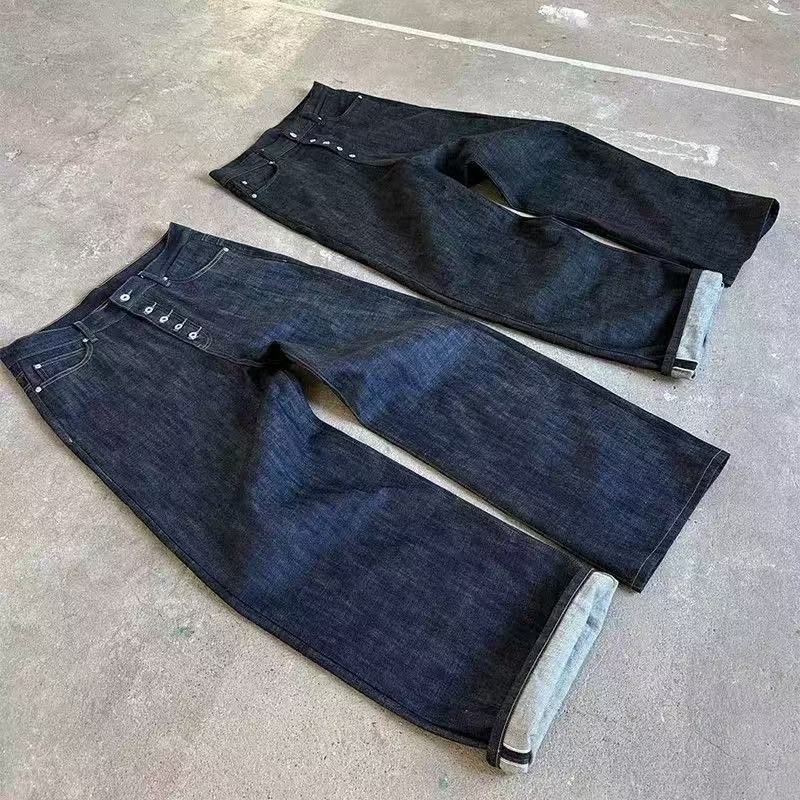 Raw Denim 5-Button Jeans – Unwashed 14oz A-Line Baggy Trousers (Stiff Straight-Leg For Authentic Fade)_mkmklike.com