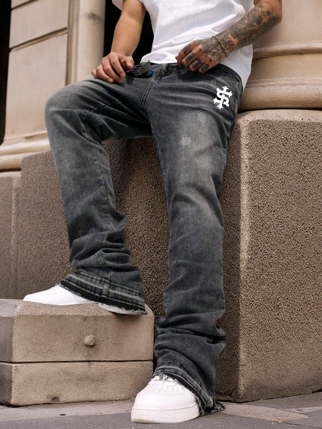 Men's Dollar Print Jeans - Spring AAA Summer Relaxed Bootcut Straight Denim Pants With Whisker Wash_mkmklike.com