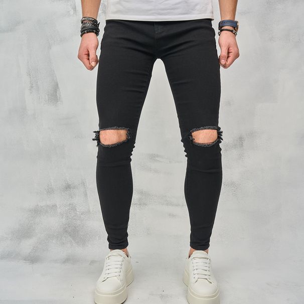 Men's Stretch Skinny Jeans With Distressed Details - Comfortable Slim Fit Denim Pants For Casual Wear_mkmklike.com