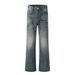 Distressed Washed Denim American High Street Punk Ins Loose Casual Wide Leg Men's Flared Pants_mkmklike.com
